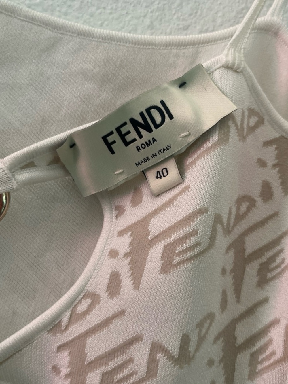Fendi White Cream Logo Cutout Slip Top with Gold Hardware - Picture 4 of 6